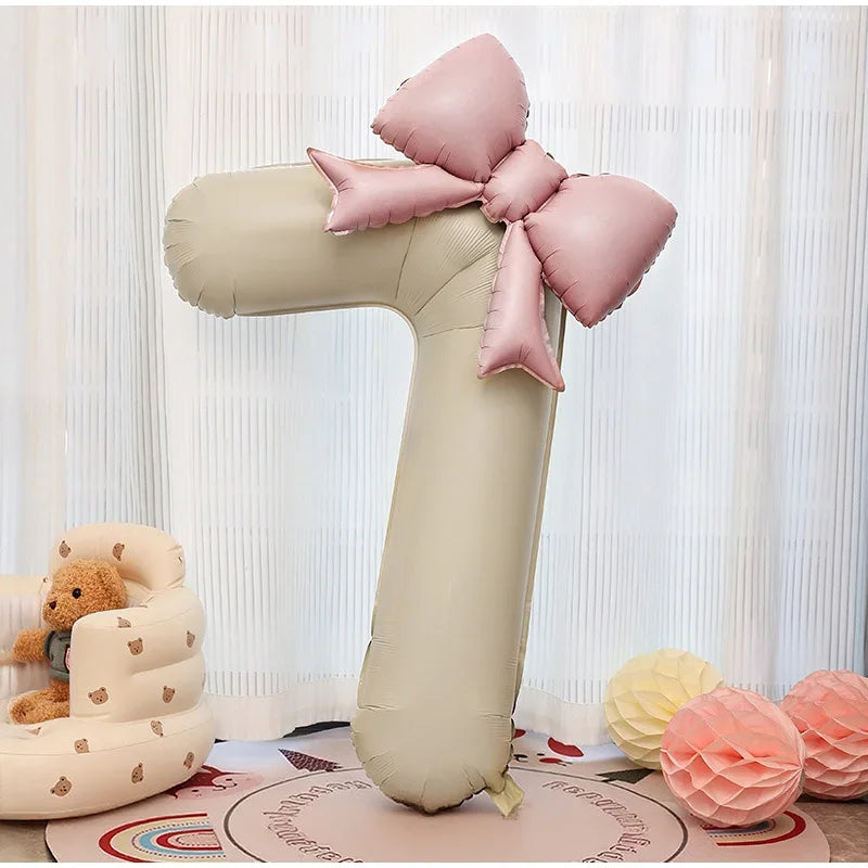1pc Large Number Pink Foil Balloon With Bow 1 2 3 4 5 6 7 8 9 For Wedding Birthday Party Ballons Jumbo Number Balloon