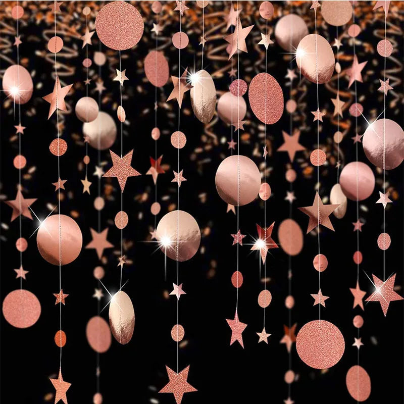 4M Silver Iridescent Paper Garland Star Round String Banners Wedding Birthday Party Home Hanging Decorations Baby Shower Favors