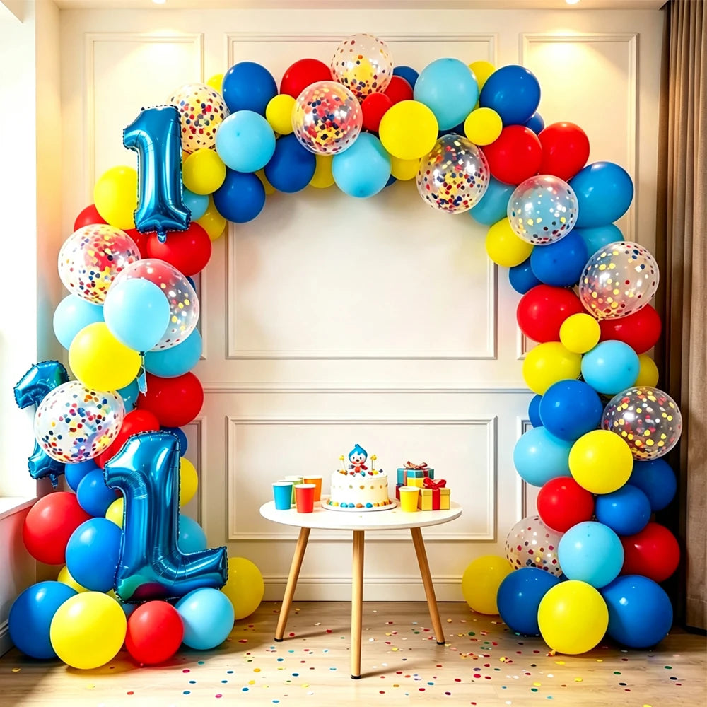 98pcs/Set Cartoon Clown Arch Garland Kit Foil Number Balloons Latex Air Globos Baby Shower Birthday Party Decorations Supplies