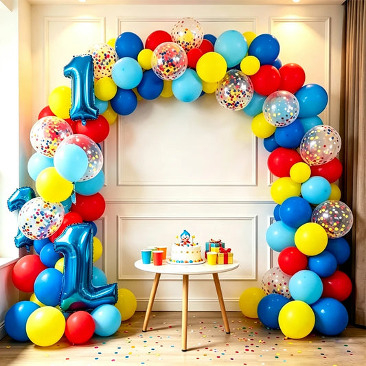 98pcs/Set Cartoon Clown Arch Garland Kit Foil Number Balloons Latex Air Globos Baby Shower Birthday Party Decorations Supplies