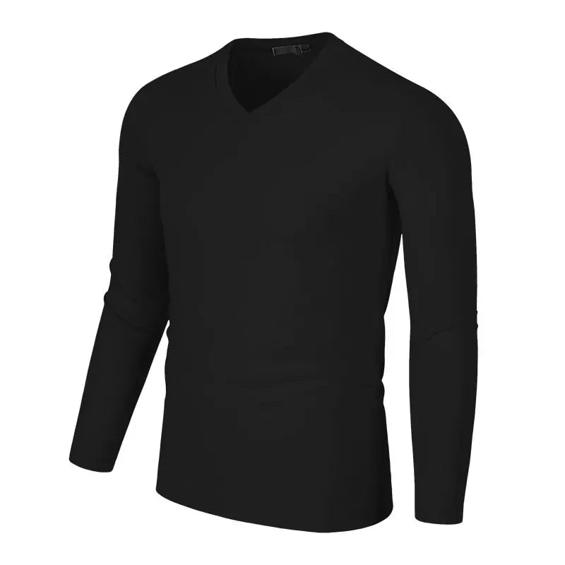 Harajuku Fashion 2023 New Men's V-neck T-shirt Crossfit Pure Color Slim Long Sleeve Tee Classic Oversized Oversized T Shirt