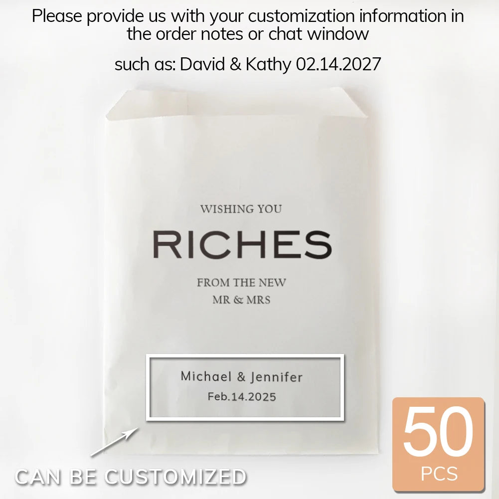 50PCS Personalized Wedding Favor Bags Custom Name Date Lottery Game Kraft Paper Perfect for Weddings Engagements Bridal Showers