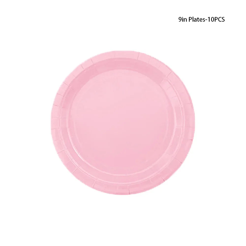Pink Party Tableware Set Disposable Plates Cups Napkins Girl Birthday Decoration Baby Shower Kids Event Supplies