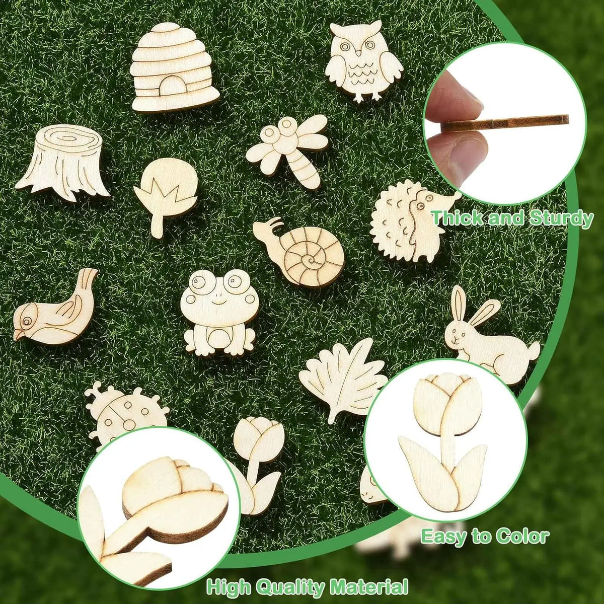 50Pcs Forest Animals Theme Unfinished Wood Craft Owl Rabbit Butterfly Lizard Mushroom Tree Trunk Shape Blank Wooden Cutout