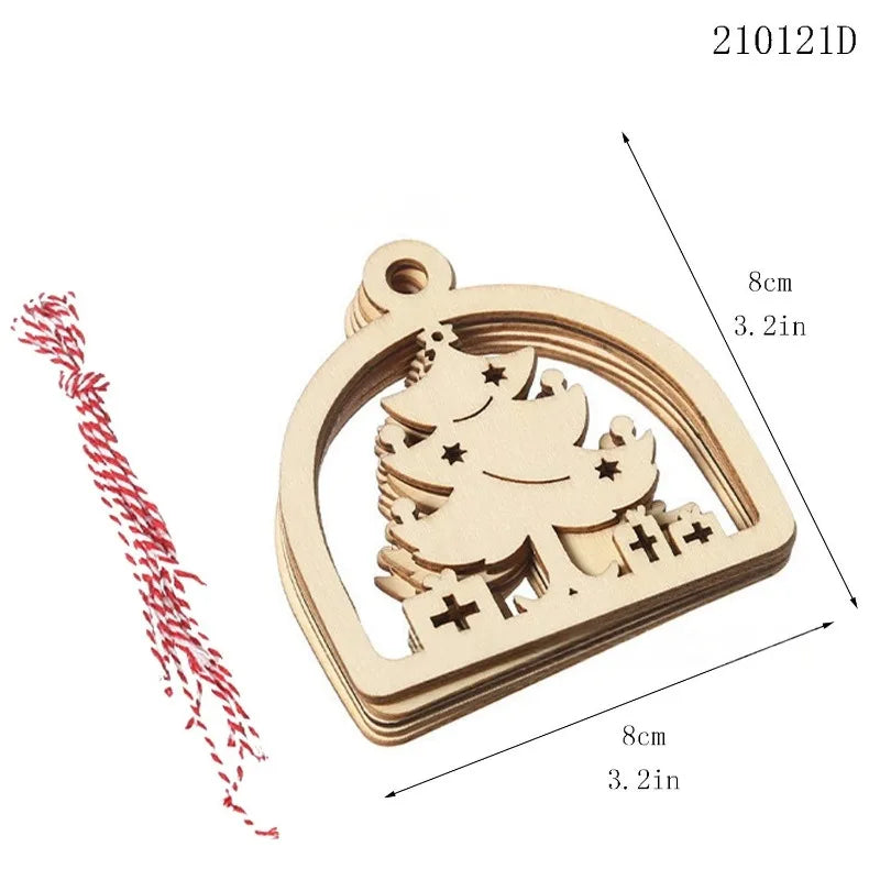 10 Wooden Christmas Ornaments for Year Decorations, Handmade Pendants for Party and Holiday Decoration