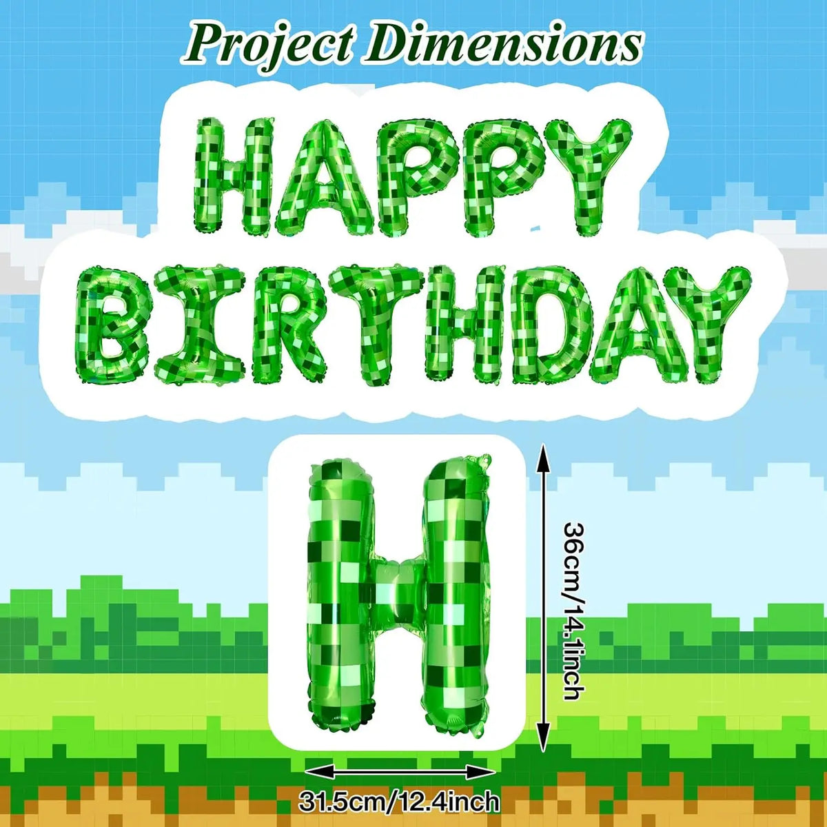 Green Pixel Themed Happy Birthday Banner Party Decorations Kit with Pixel Balloons,TNT Pixel Backdrop Supplies for Boys Kids