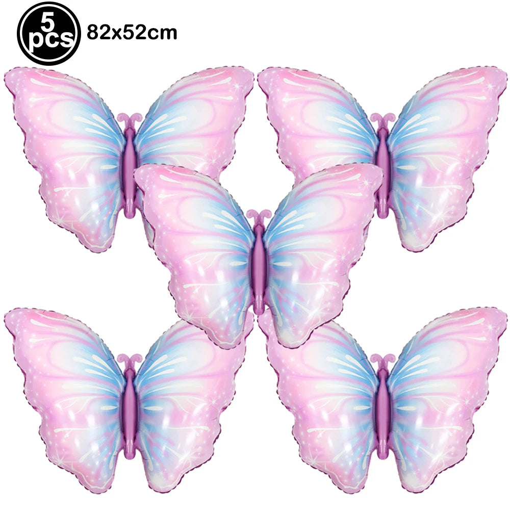 Butterfly Balloons 4th Birthday Decorations for Girl Pink Butterfly Foil Ballon Fairy 4th Birthday Party Decorations Baby Shower