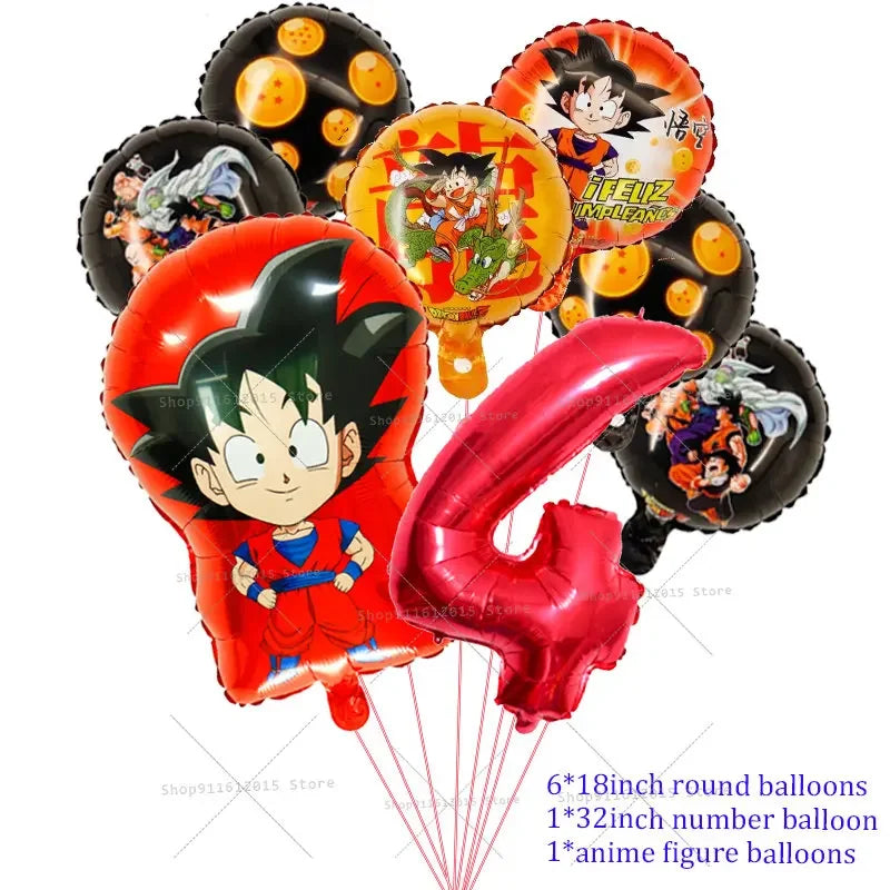 Dragons Ball Boy Birthday Balloon Decoration Son Goku Kids Party Supplies Number Ballons Anime Cartoon Foil Round Balloons