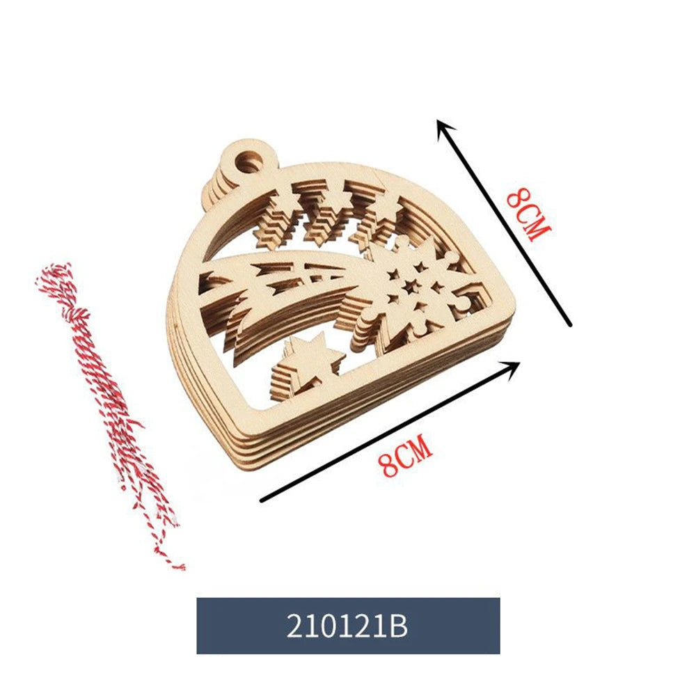 10 Wooden Christmas Ornaments for Year Decorations, Handmade Pendants for Party and Holiday Decoration