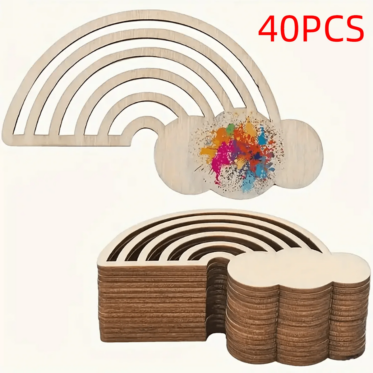 10/20/40pcs Wooden Rainbow and Cloud Shape Crafts for DIY Painting - Wedding - Unfinished Wooden Decorations