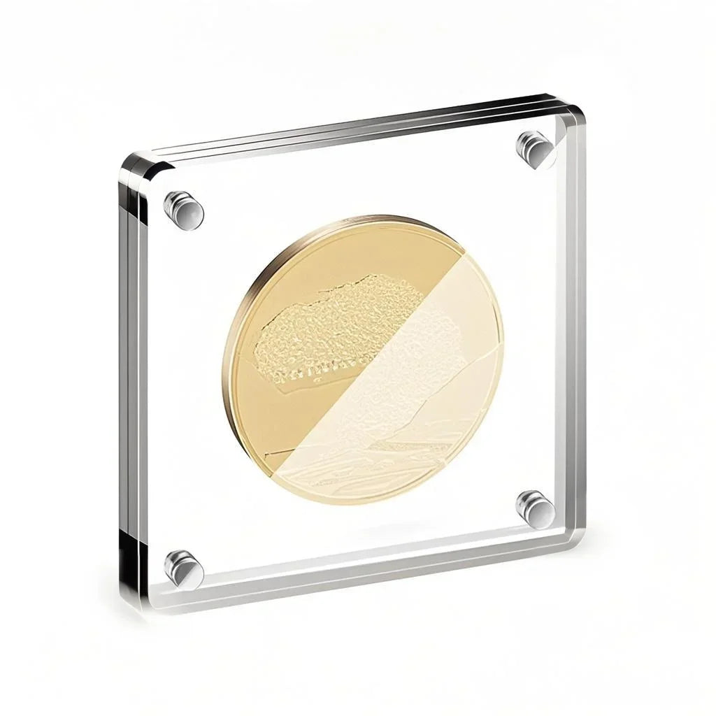 Acrylic Coin Display Case Military Challenge Coin Holder Double-Sided Self-Standing Display Frame Storage Box for Coins Badges