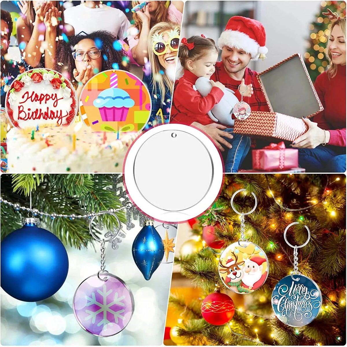 Clear Round Acrylic Ornaments Blank Acrylic Circle Discs with Hole for Making Christmas,Keychains,Gift Tag,Name Plates,Keepsakes