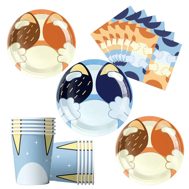 New Cartoon Dogs Birthday Party Decoration Full Set Kit Blue Dog Happy Birthday Plates Napkins Cups Tableware Supplies Kid Favor