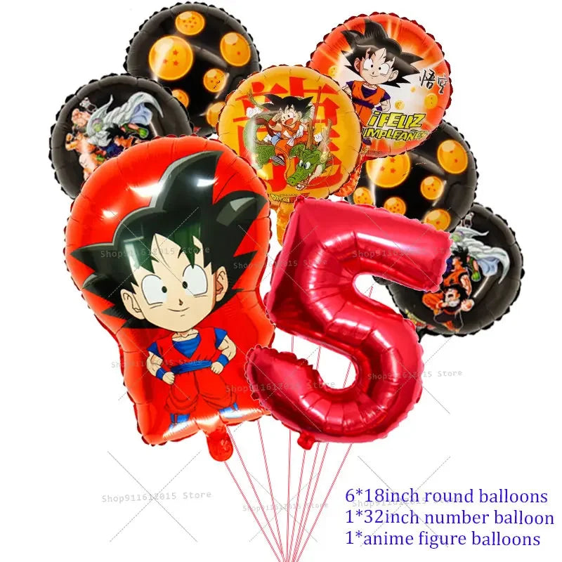 Dragons Ball Boy Birthday Balloon Decoration Son Goku Kids Party Supplies Number Ballons Anime Cartoon Foil Round Balloons