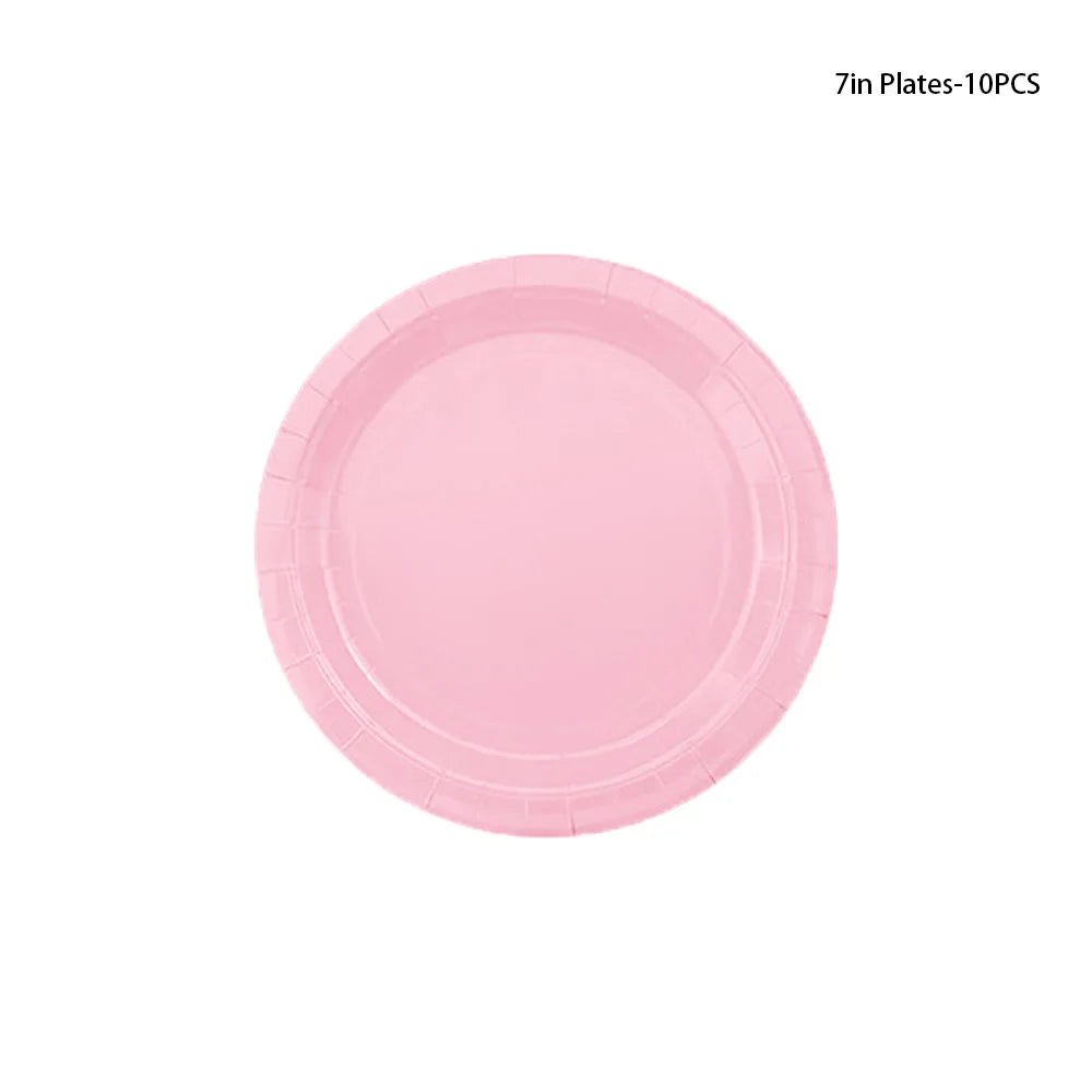 Pink Party Tableware Set Disposable Plates Cups Napkins Girl Birthday Decoration Baby Shower Kids Event Supplies