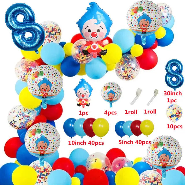 98pcs/Set Cartoon Clown Arch Garland Kit Foil Number Balloons Latex Air Globos Baby Shower Birthday Party Decorations Supplies