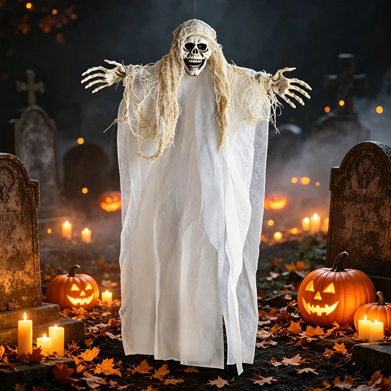 Halloween Decoration Outdoor Ghost Festival Chamber Terror Gauze Large Hanging Ghost Mask Door Curtain for Halloween House Decor