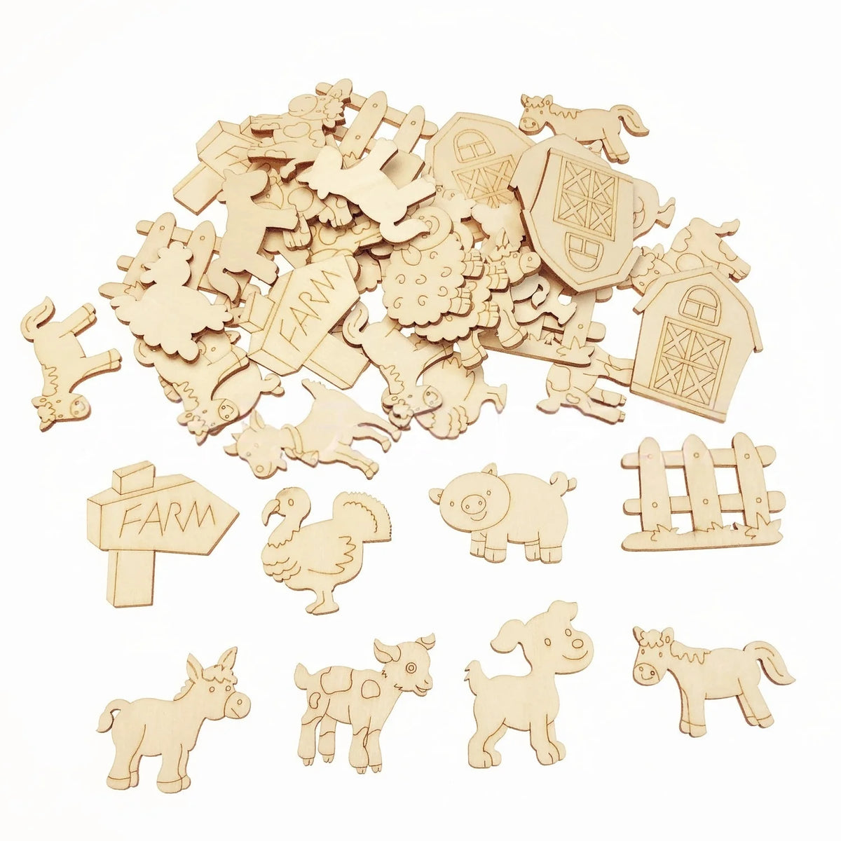 50Pcs Forest Animals Theme Unfinished Wood Craft Owl Rabbit Butterfly Lizard Mushroom Tree Trunk Shape Blank Wooden Cutout