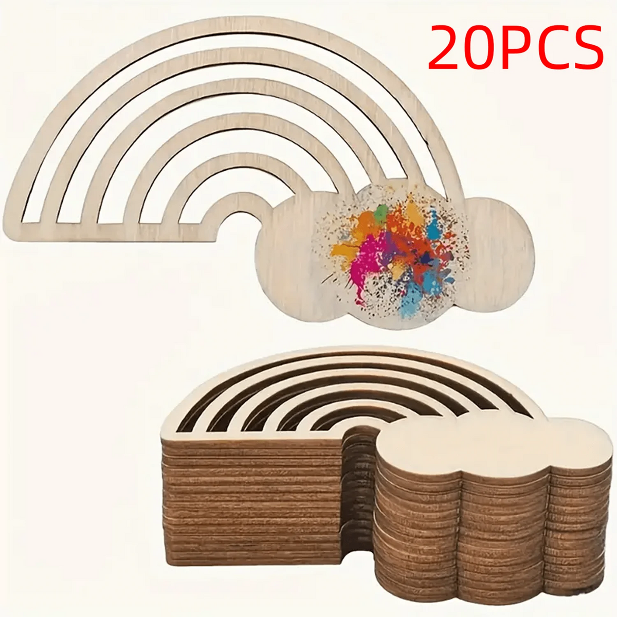10/20/40pcs Wooden Rainbow and Cloud Shape Crafts for DIY Painting - Wedding - Unfinished Wooden Decorations