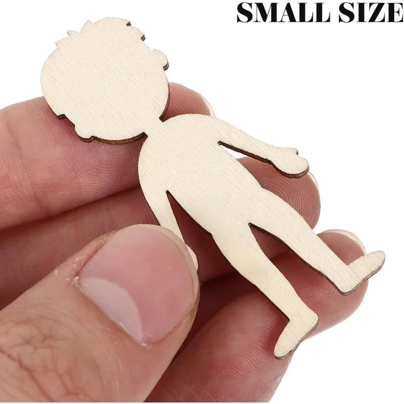 50pcs Wooden Boys and Girls Cutouts 1.88 Inch Unfinished Wood Chips for Kids DIY Craft Painting Writing and Home Decoration