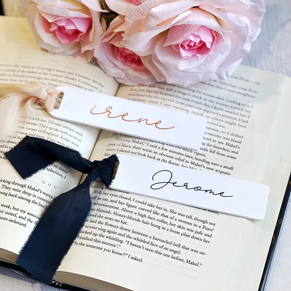Blanks Acrylic Bookmark Wedding Place Cards with Frayed Edge Ribbon Acrylic Tag DIY Bookmark Book Accessories for Reading Lovers