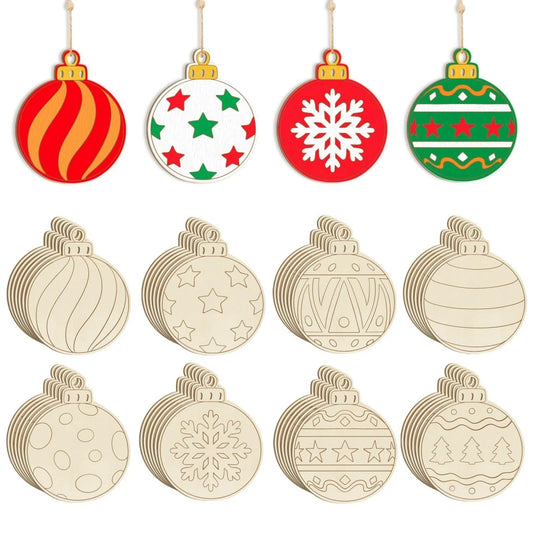 8/16/24Pcs Christmas Decorations Can Be Painted DIY Blank Wooden Christmas Balls New Year Birthday Decoration Crafts Party Gifts
