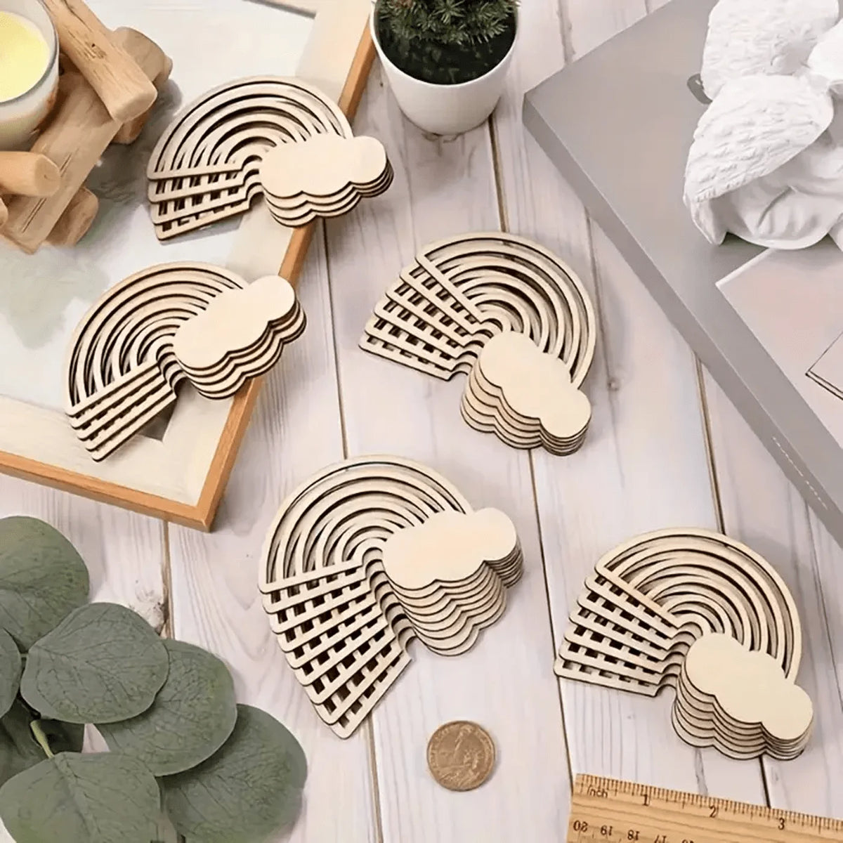 10/20/40pcs Wooden Rainbow and Cloud Shape Crafts for DIY Painting - Wedding - Unfinished Wooden Decorations
