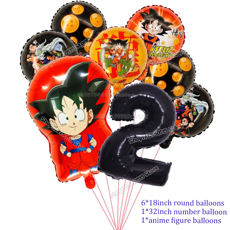 Dragons Ball Boy Birthday Balloon Decoration Son Goku Kids Party Supplies Number Ballons Anime Cartoon Foil Round Balloons