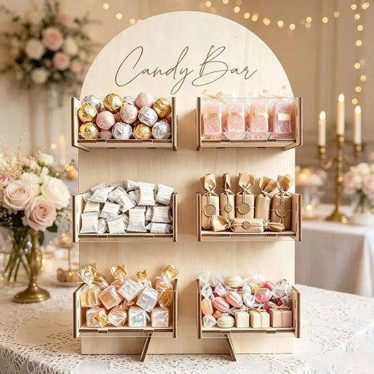 4/6Grids Candy Display Stand Wood Desktop Rack Candy Bar Stand Holder Easy Install Detachable Dessert Snack Display Box