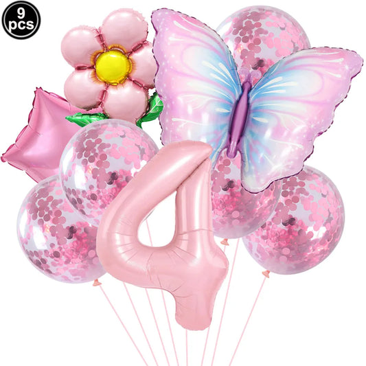 Butterfly Balloons 4th Birthday Decorations for Girl Pink Butterfly Foil Ballon Fairy 4th Birthday Party Decorations Baby Shower
