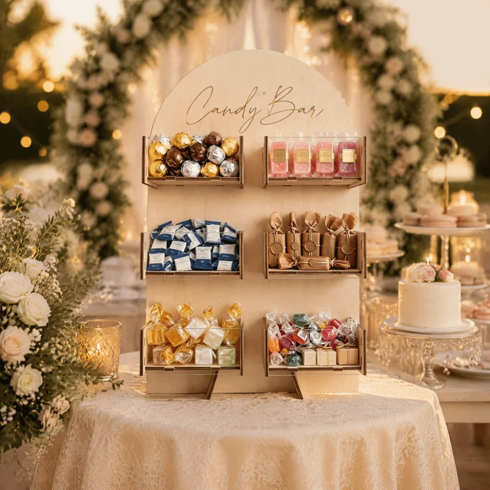 4/6Grids Candy Display Stand Wood Desktop Rack Candy Bar Stand Holder Easy Install Detachable Dessert Snack Display Box