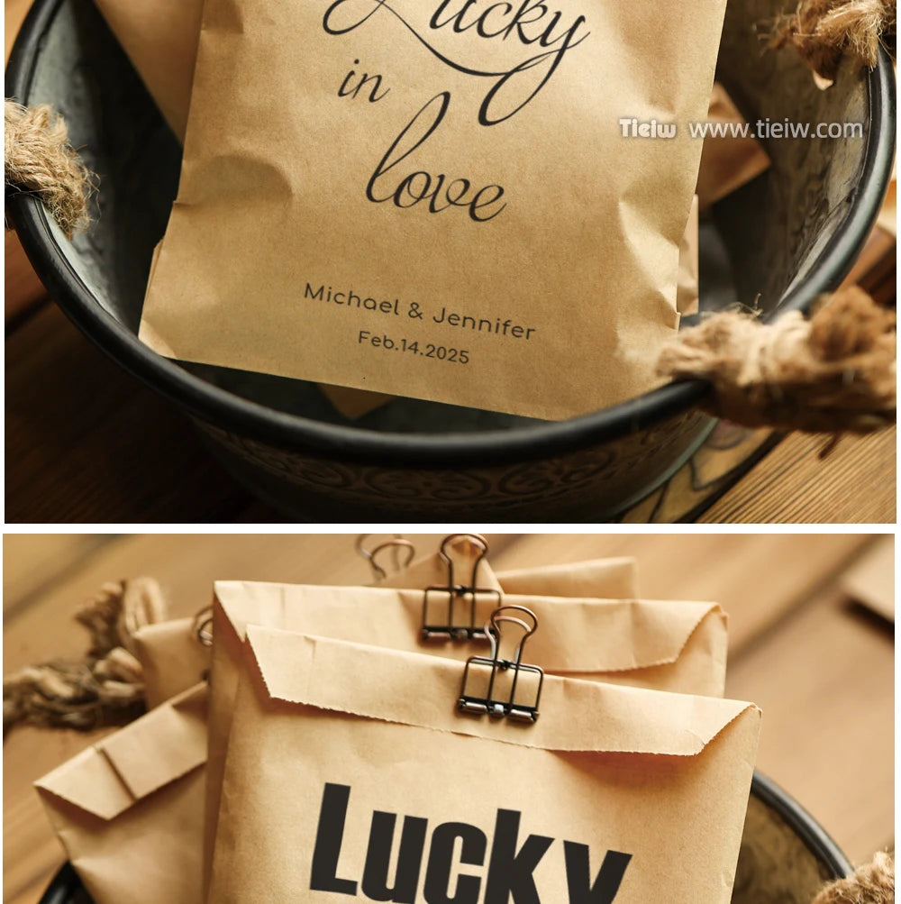 50PCS Personalized Wedding Favor Bags Custom Name Date Lottery Game Kraft Paper Perfect for Weddings Engagements Bridal Showers
