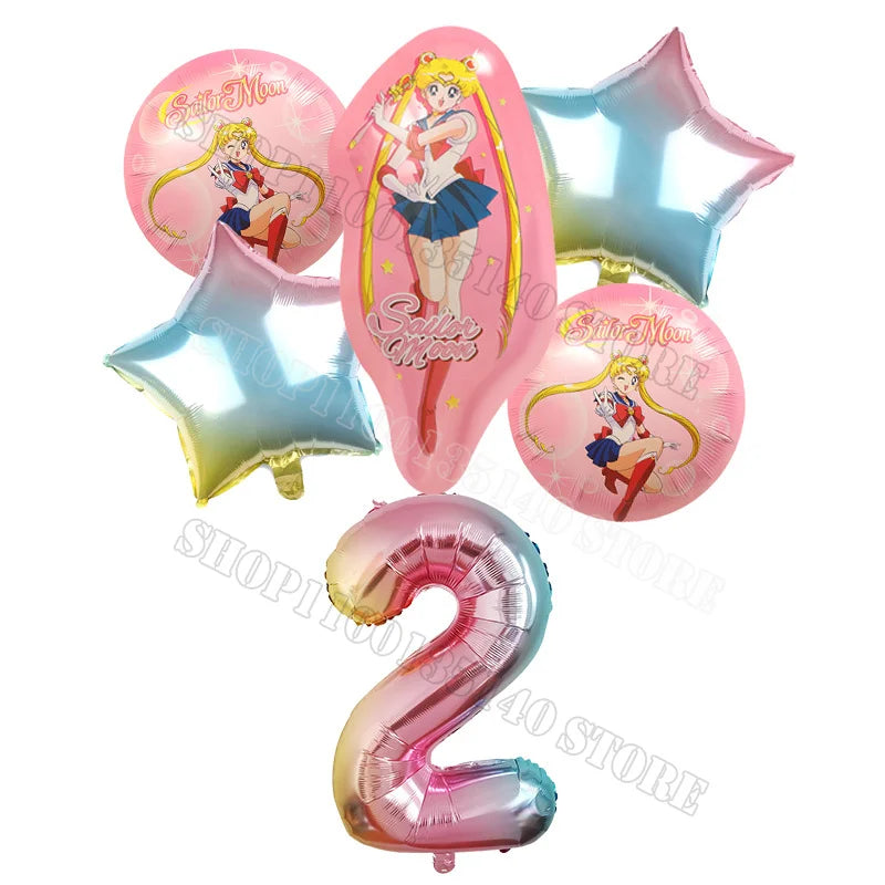 Sailor Moon Number Balloon Set Birthday Party Decoration Aluminum Foil Ballon Girl Photo Props Cute Baby Shower Parties Supplies