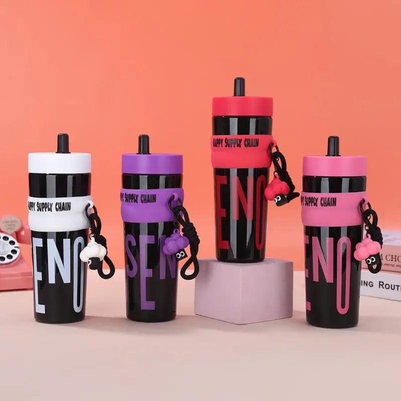 900ML Large Capacity Vacuum Insulated Bottle with Straw Stainless Steel Thermal Water Bottle Leak-proof Portable Outdoor Sports