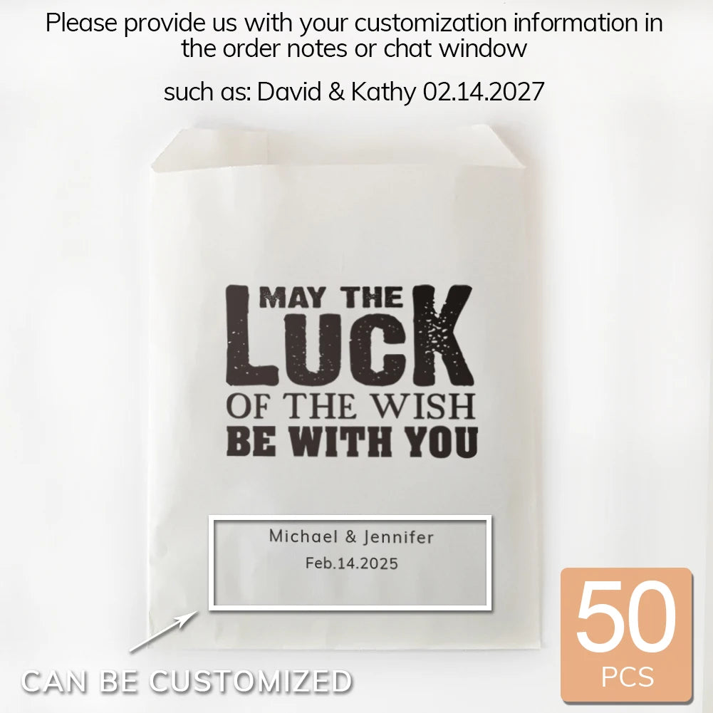 50PCS Personalized Wedding Favor Bags Custom Name Date Lottery Game Kraft Paper Perfect for Weddings Engagements Bridal Showers