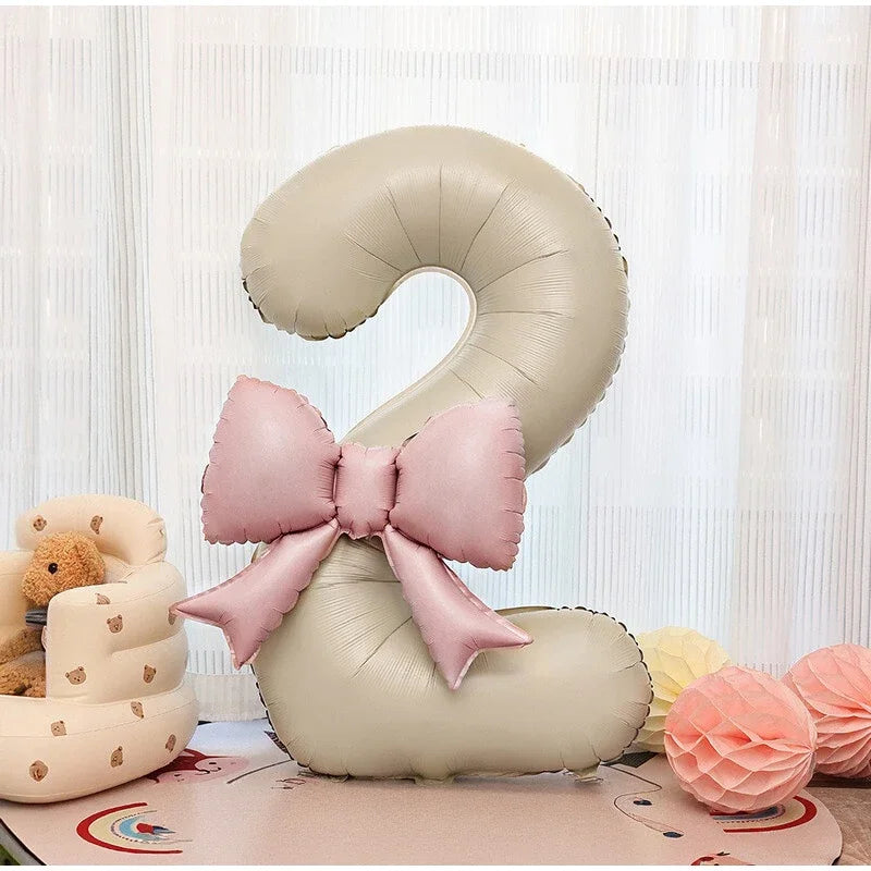 1pc Large Number Pink Foil Balloon With Bow 1 2 3 4 5 6 7 8 9 For Wedding Birthday Party Ballons Jumbo Number Balloon