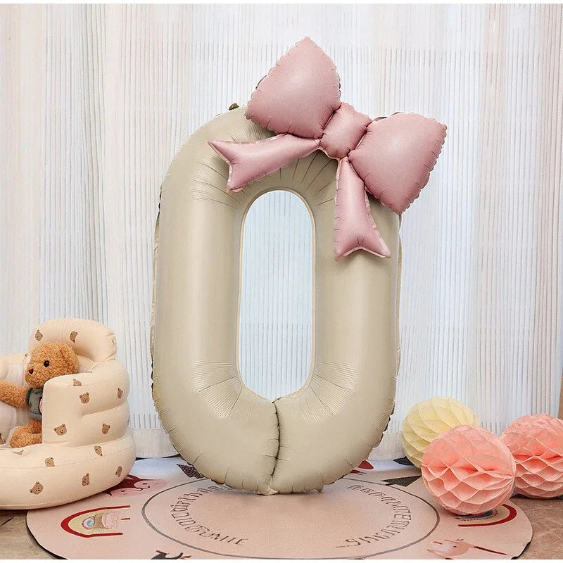 1pc Large Number Pink Foil Balloon With Bow 1 2 3 4 5 6 7 8 9 For Wedding Birthday Party Ballons Jumbo Number Balloon