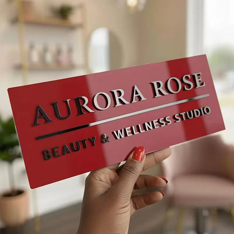 Custom Signs for Small Businesses, Acrylic Door Plates, 3D Laser Cut Door Plates, Signs for Beauty and Hair Salons, Personalized