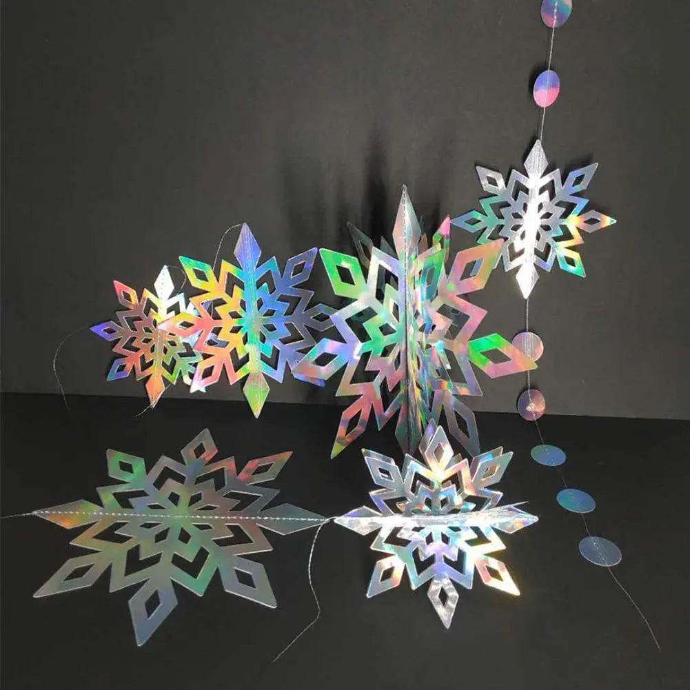 4M Silver Iridescent Paper Garland Star Round String Banners Wedding Birthday Party Home Hanging Decorations Baby Shower Favors