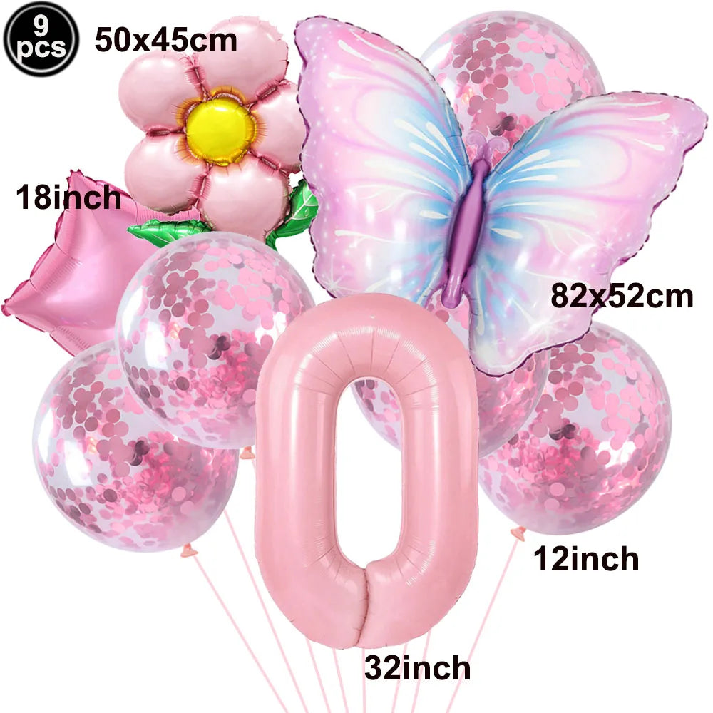Butterfly Balloons 4th Birthday Decorations for Girl Pink Butterfly Foil Ballon Fairy 4th Birthday Party Decorations Baby Shower