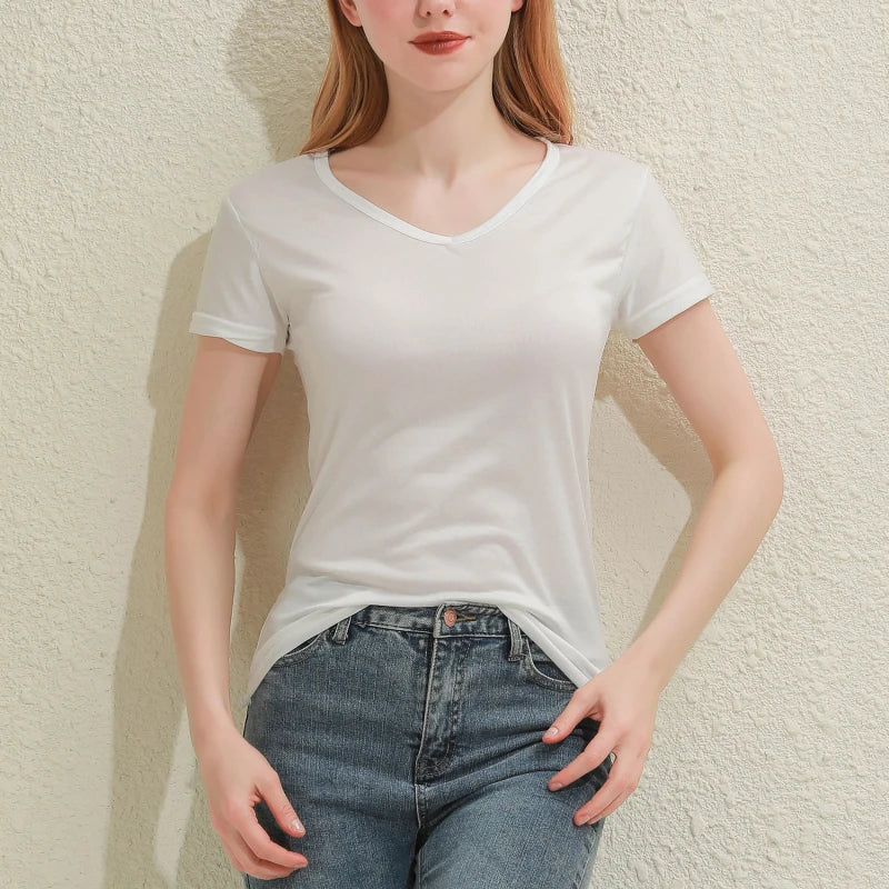 2025 Short T-Shirts Summer Women's Short Sleeve Round Neck Casual Blouse Shirts Solid Color Tops  Black / White