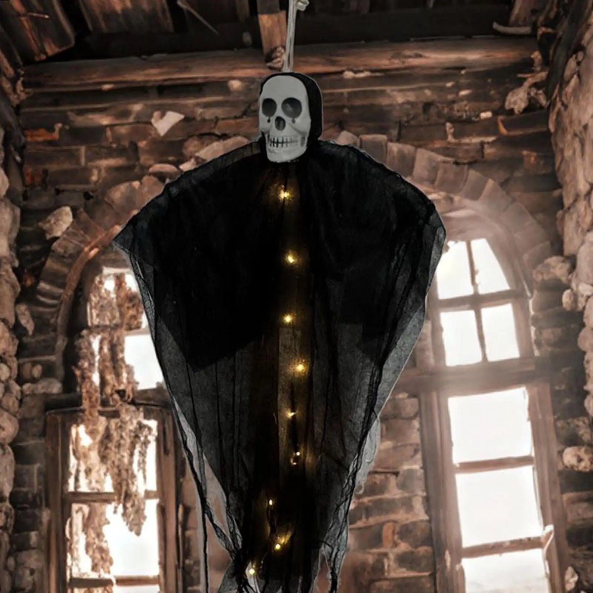 Halloween Hanging Skeleton Ghost Decoration Lighted Skull Ornament Horror Props Haunted House Outdoor Tree Decor Party Supplies