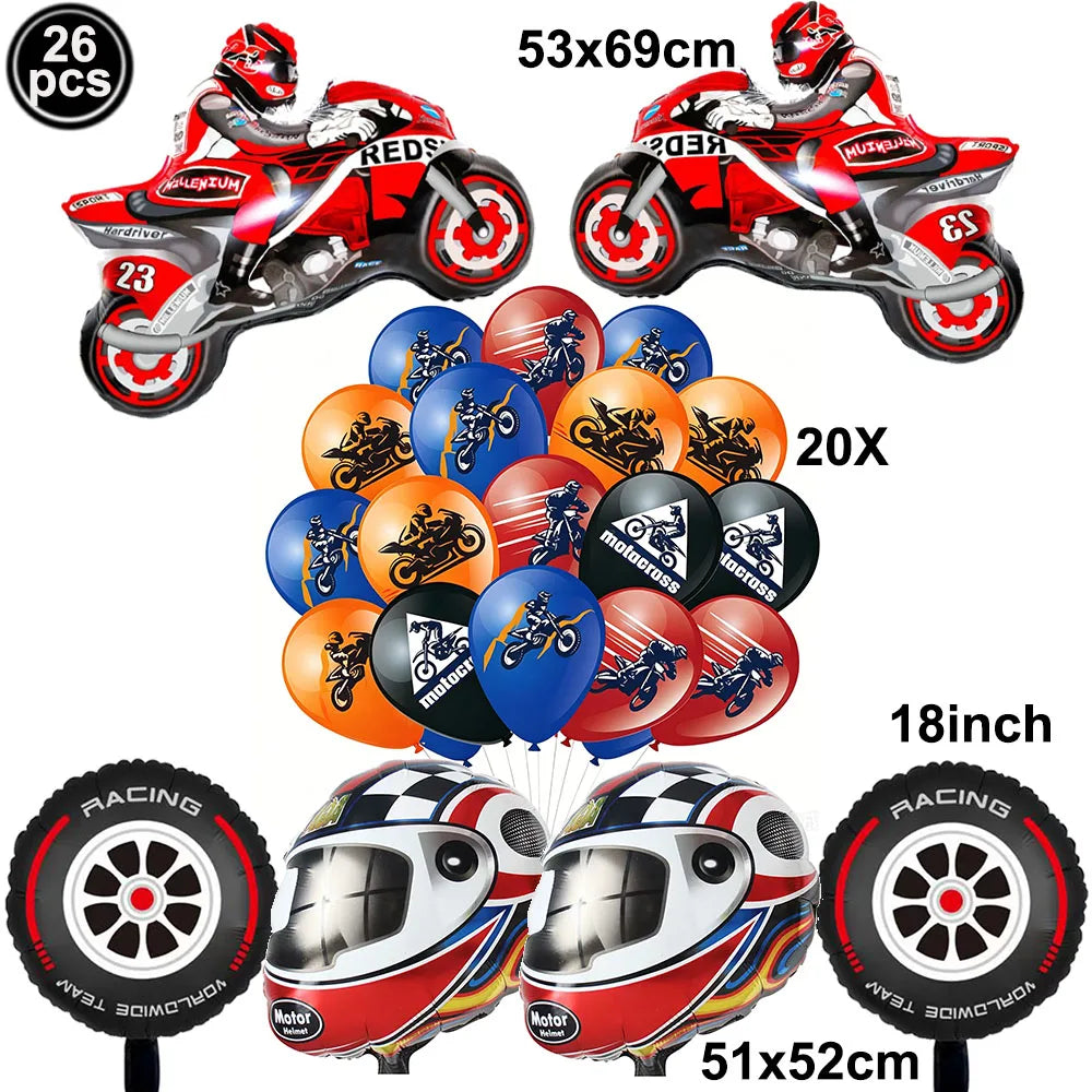 Motorcycle 2 3rd Birthday Party Decorations Motor Helmet Balloon Set Cake Toppers Banner Man Boys Motocross Sport Party Supplies