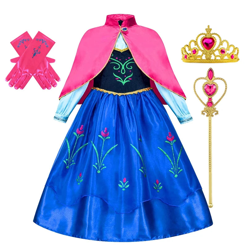 Girl Princess Dress Halloween Cosplay 2026 Party Anna Costume Snow Queen Princess Clothes Children Outfit 2-10 Y