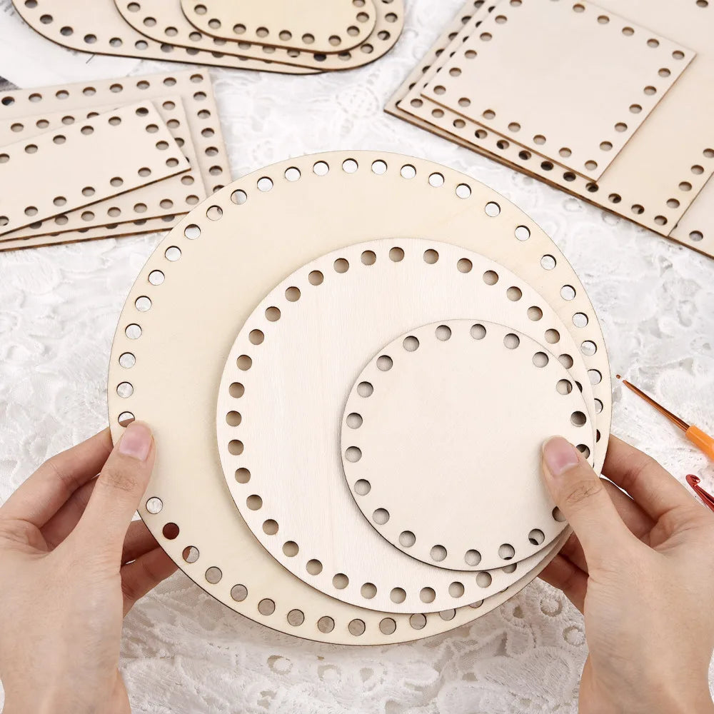 3pcs Wooden Crochet Basket Base Round Square Rectangle Ellipse Bottom Crochet Basket Hand-Woven DIY Crafts Supplies Making Tools