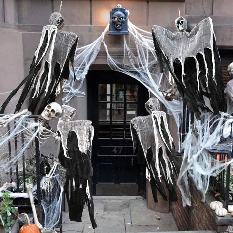Halloween Hanging Ghost Decoration Skeleton Skull Ghost Creepy Gauze Hanging Ornament Haunted House Party Yard Outdoor Decor