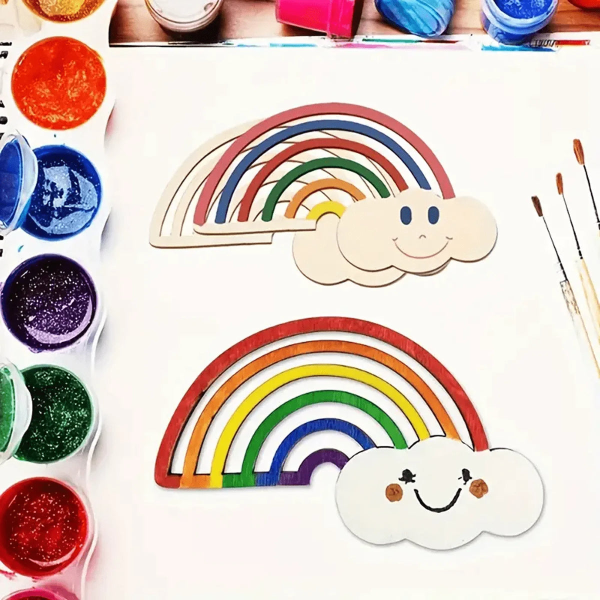 10/20/40pcs Wooden Rainbow and Cloud Shape Crafts for DIY Painting - Wedding - Unfinished Wooden Decorations