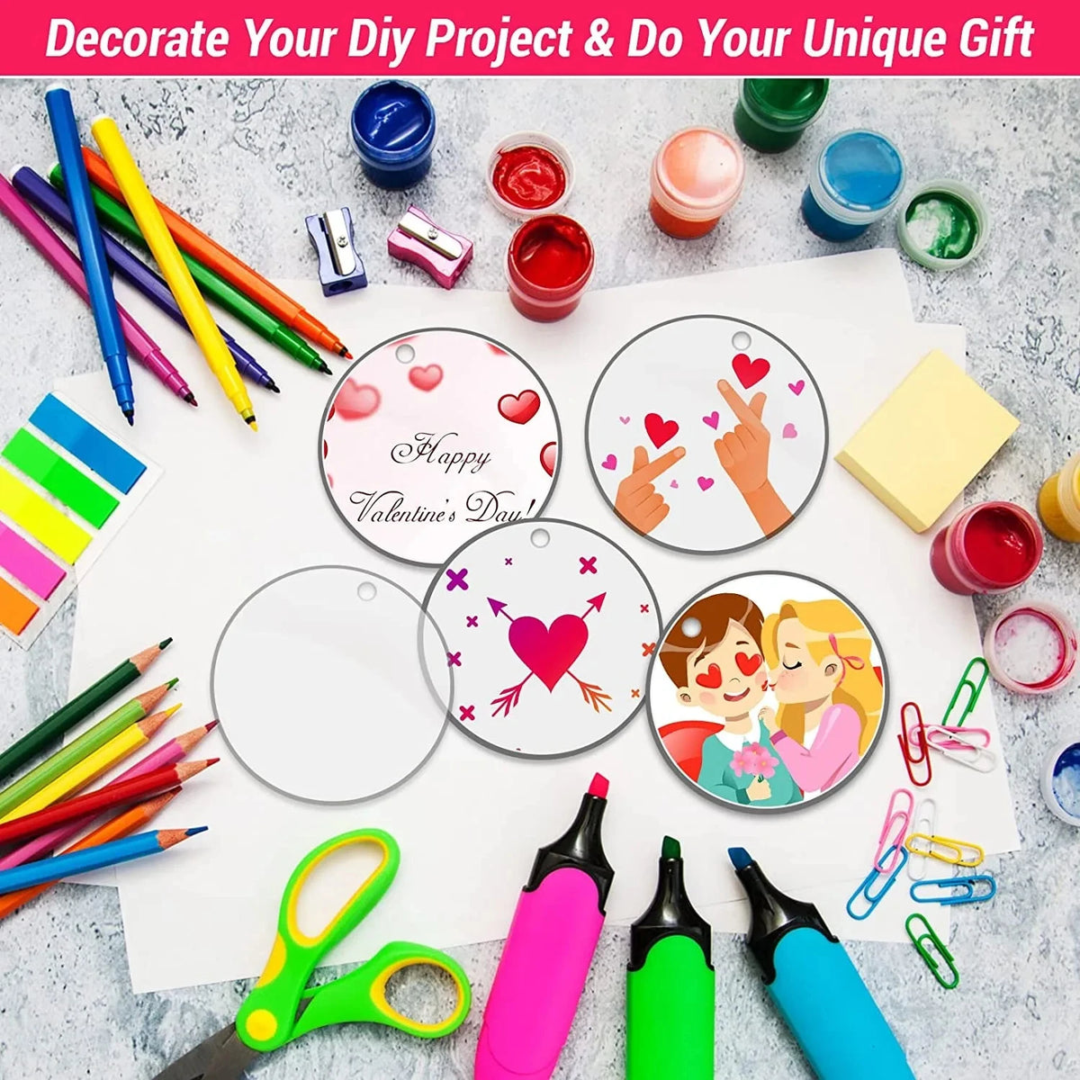 Clear Round Acrylic Ornaments Blank Acrylic Circle Discs with Hole for Making Christmas,Keychains,Gift Tag,Name Plates,Keepsakes