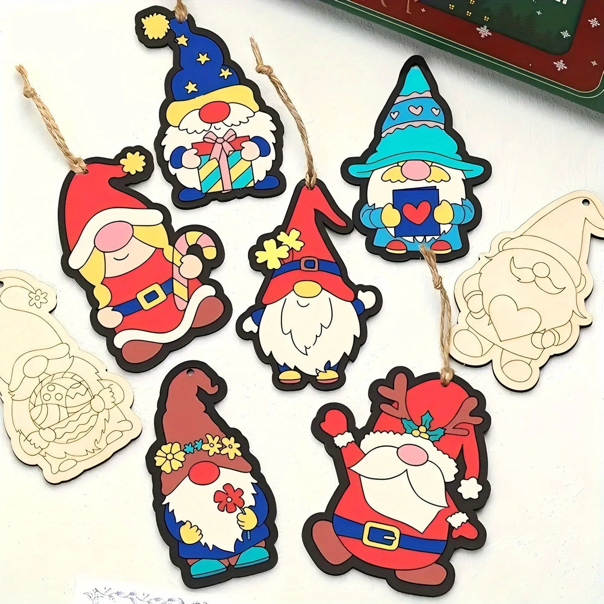 16pcs/set Elf Gnome Series Wooden Hanging Craft Kit DIY Painting Crafts for Merry Christmas Home Party Decoration Supplies