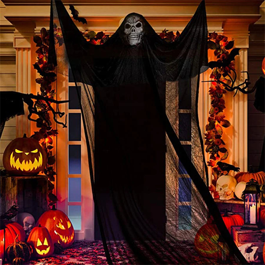 Scary Halloween Decor Outdoor Hanging Skull Ghost Creepy Sound Light Up Eyes,Halloween Outside Ghosts House Yard Lawn Decor